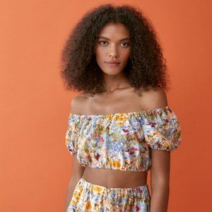 REFORMATION Scallop Linen Top XS